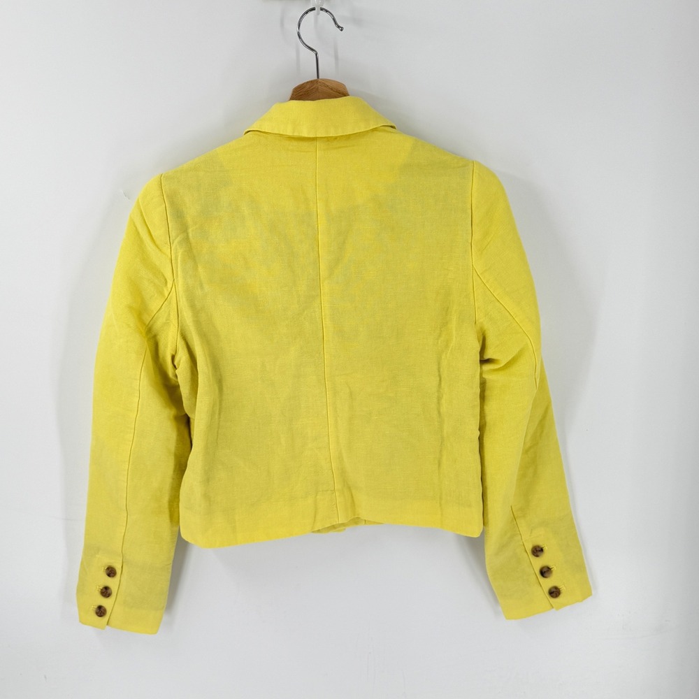 Sundance Blazer Yellow Medium Cotton Linen Floral Lining Cropped Single Button - Picture 2 of 9